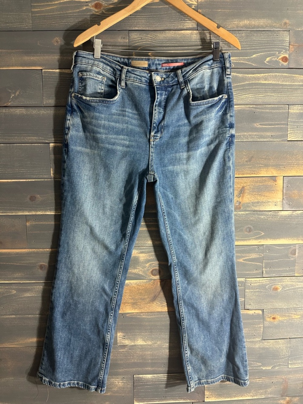 Pilcro Light Blue Denim Jeans with Tan Leather Patch